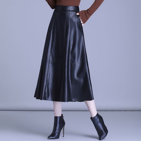 

women's leather sheep skirts black waist the line autumn plus size 5xl y285 jvhz