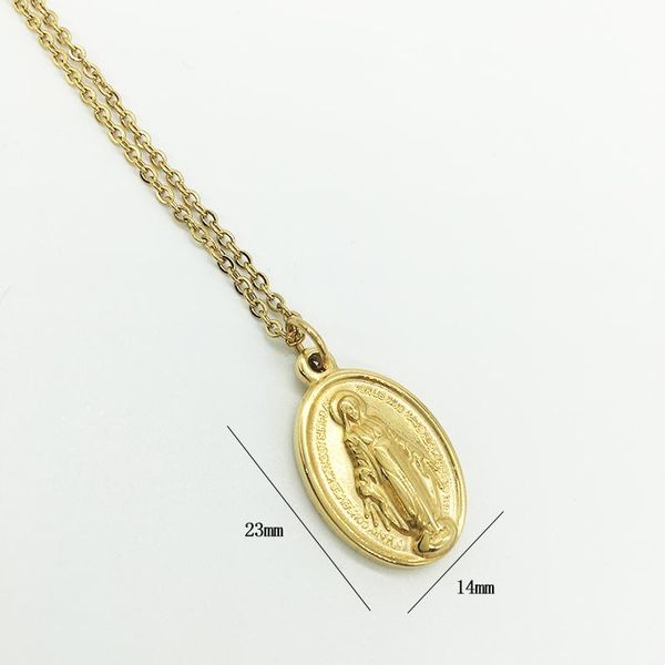 

pendant necklaces 100% stainless steel medallion virgin mary necklace for women metal virgen maria cross choker catolicas collier, Silver