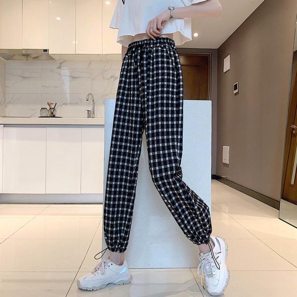 

women's pants & capris cost-effective spring and autumn plaid loose high waist, Black;white