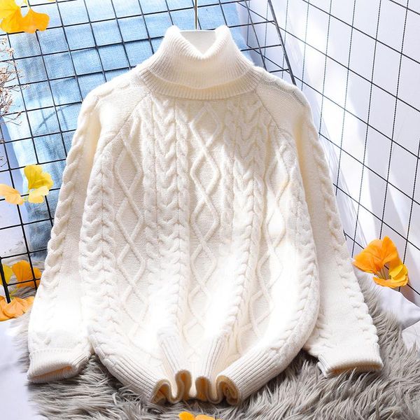 

women's sweaters white turtleneck sweater women autumn winter thick loose twist knitted pullover fashion basic, White;black