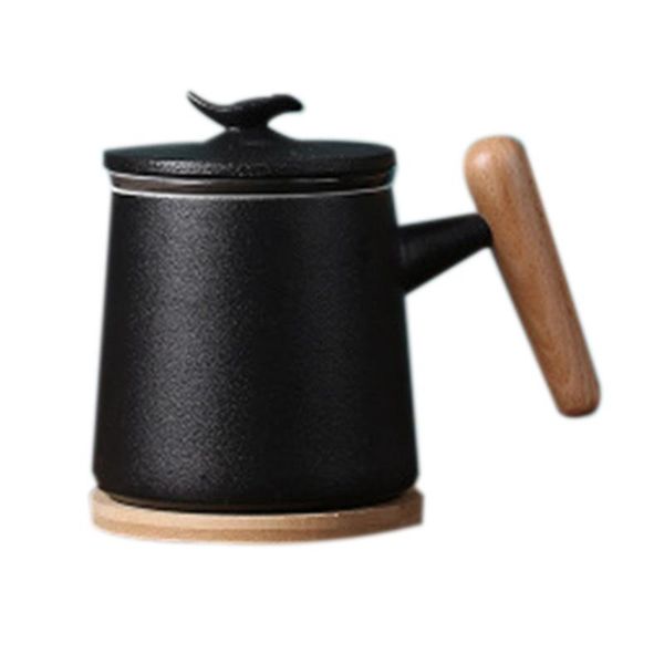 

mugs simple black ceramic coffee mug with wooden handle 350ml water cup for modern style