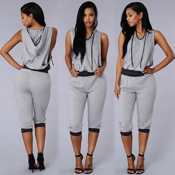 

jumpsuits,rompers beautiful trend big size women's sleeveless hooded sports suit