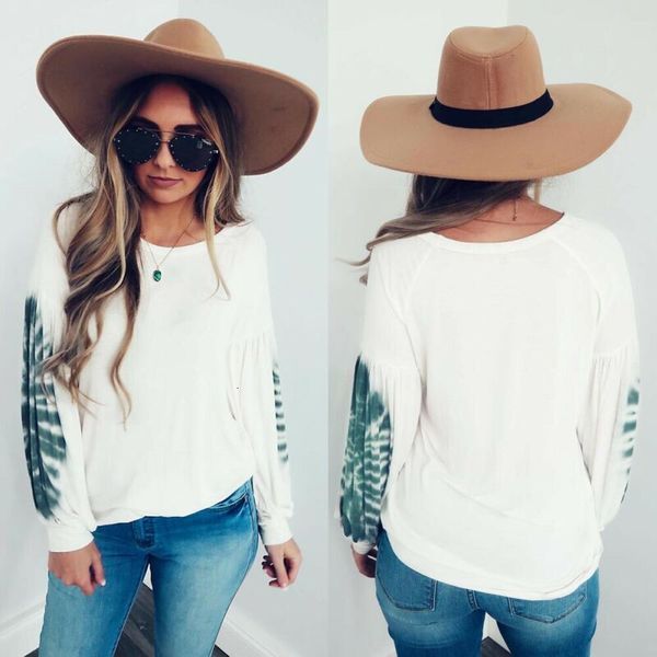 

2021 retrieve new women casual prints long mouw trui losse t-shirt, White