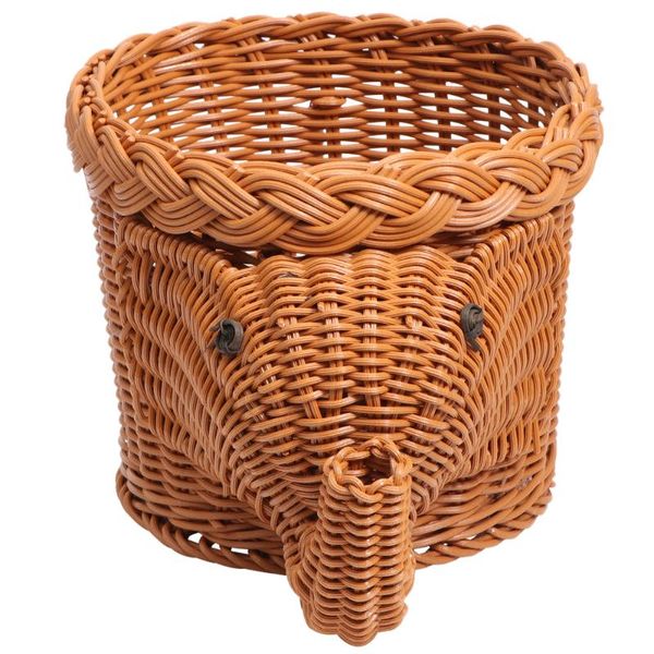 

storage baskets 1pc creative hand woven snack basket elephant shape design container organizer for home restaurant (light brown)