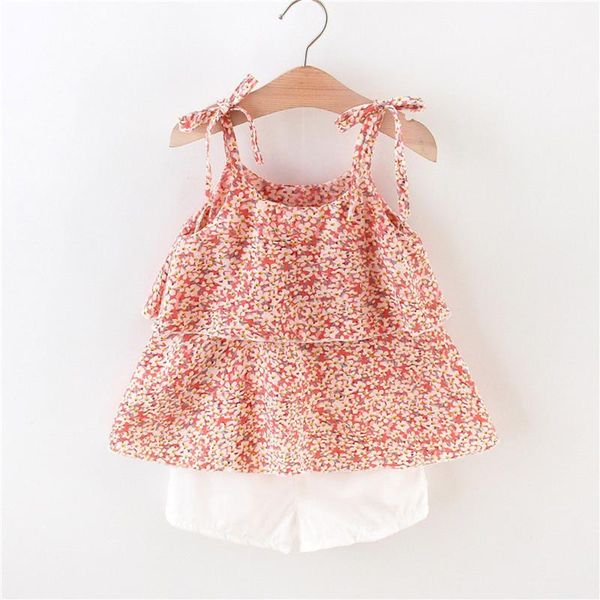 

girl's dresses toddler baby girls floral printed suspender ruffles vest +shorts outfits girl casual summer kids clothes, Red;yellow