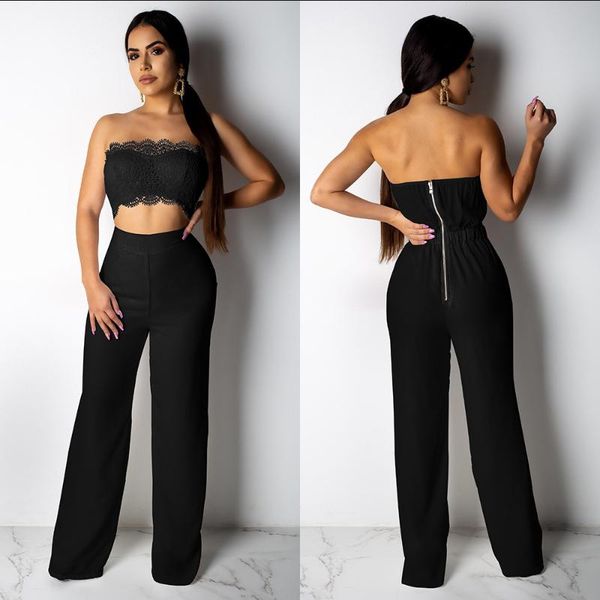 

women's jumpsuits & rompers ahvit fashion hollow out lace women jumpsuita strapless sleeveless solid color elegant party romper mos-m88, Black;white
