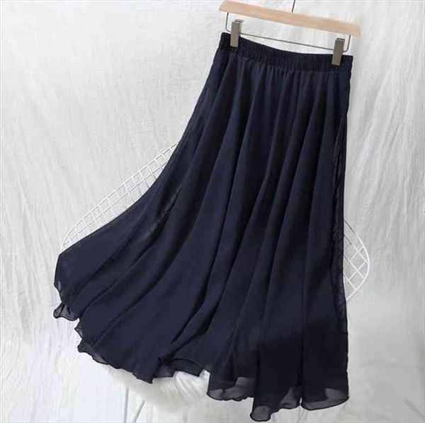 

autumn long fashion brand womens skirts a-line pleated high waist maxi chiffon skirt plus size 7xl, Black