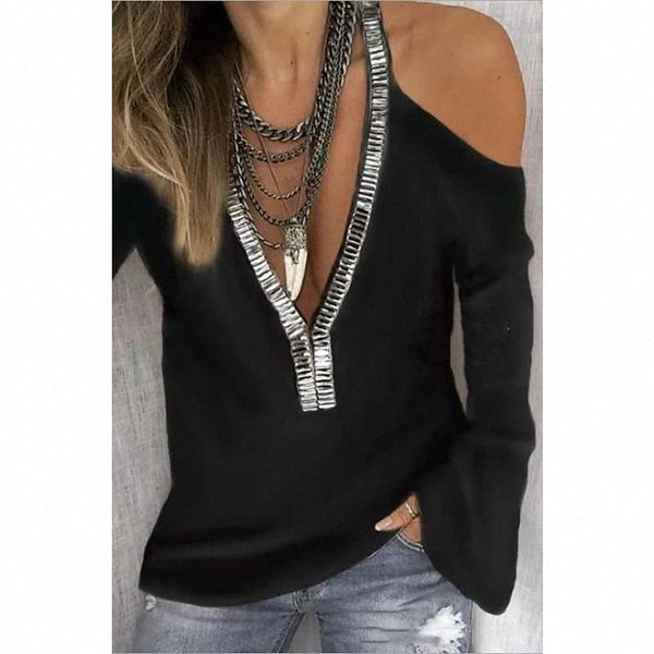 

women's blouse shirt solid colored sequins v neck basic green blue white 07cc#