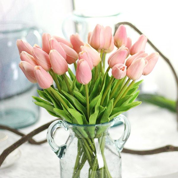 

34cm pu mini tulip flower real touch wedding flower artificial pu home wedding decoration
