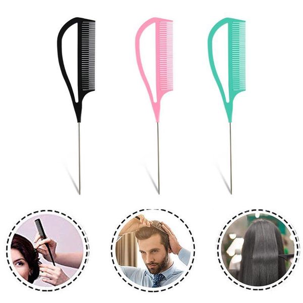 

hair brushes highlight combs fine-tooth comb metal pin anti-static style rat tail edge trimmer styling beauty tools, Silver