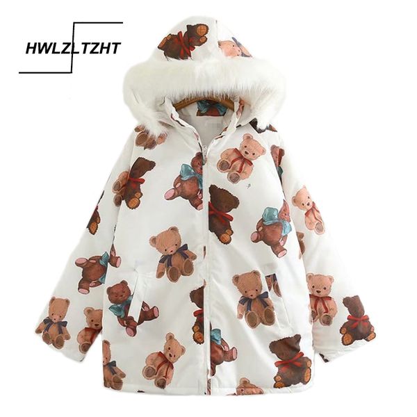 

women's harajuku parkas kawaii jacket cartoon print winter padded coats women 2022 japanese fashion outwear loose coat, Black;brown