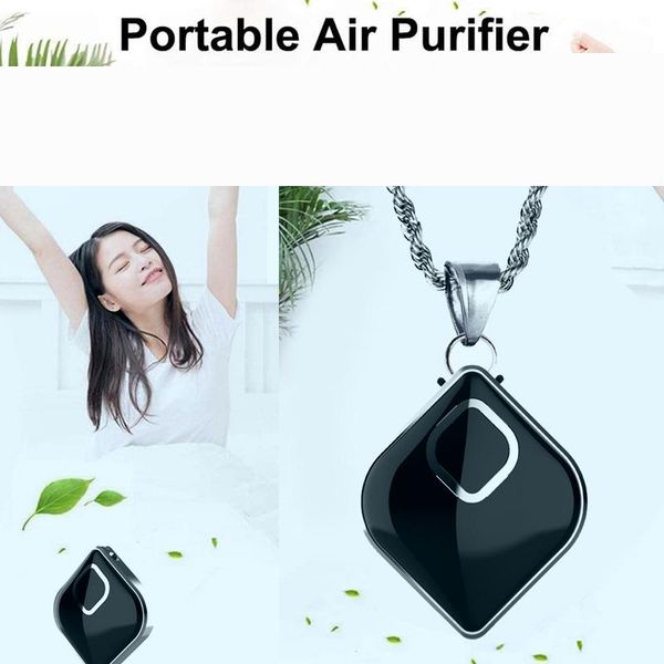 

car air freshener wearable purifier portable necklace cleaner negative ion generator for travel office home(black)