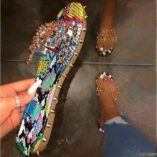 

summer roman flat slippers rivets decorated transparent beach sandals non-slip beautiful ladies slides comfortable shoes, Black