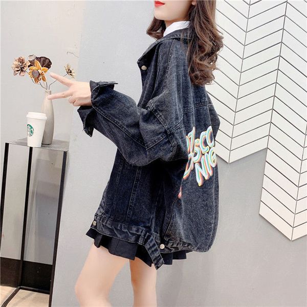 

women coat 2021 new spring fall girl wild bf print red net denim student jacket haphazard fashion w3 7f1x, Black;brown