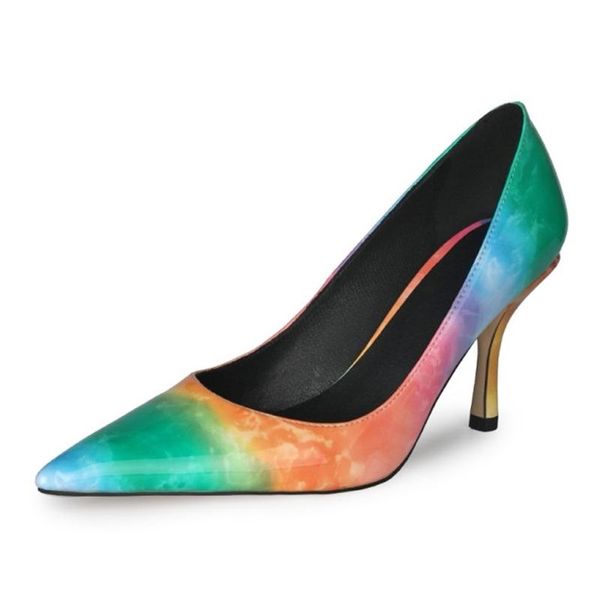 

dress shoes mixed fancy color low cut summer pump women high heel stiletto slip on gradient plus size 45, Black