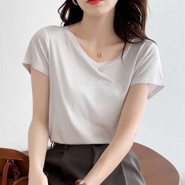 

women's blouses & shirts hzirip modal cotton with solid v-cleavage summer comfortable thin female fashion releases all casual games sho, White