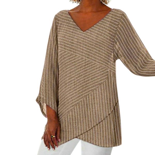 

women's blouses & shirts ly women cross striped ladies v neck long sleeve shirt blouse casual office work wear, White