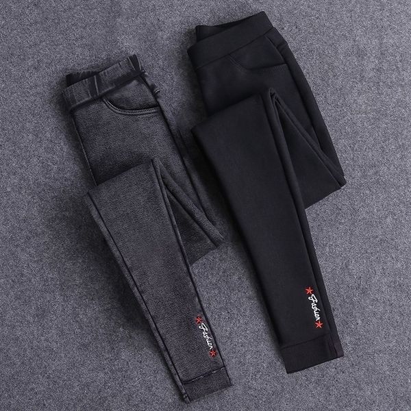 

embroidery solid pencil pants women's full length leggings high waist stretch trousers female casual wear washed black t200727, Black;white