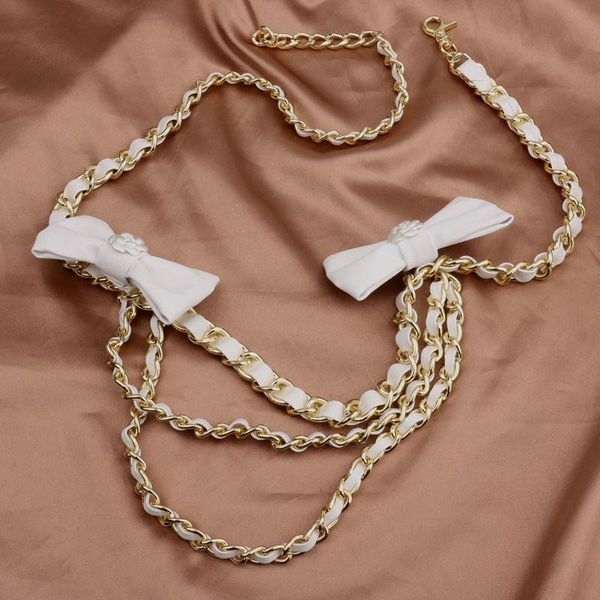 

belts thick chain waist women's european and american style elegant leather metal stitching white bow belt, Black;brown