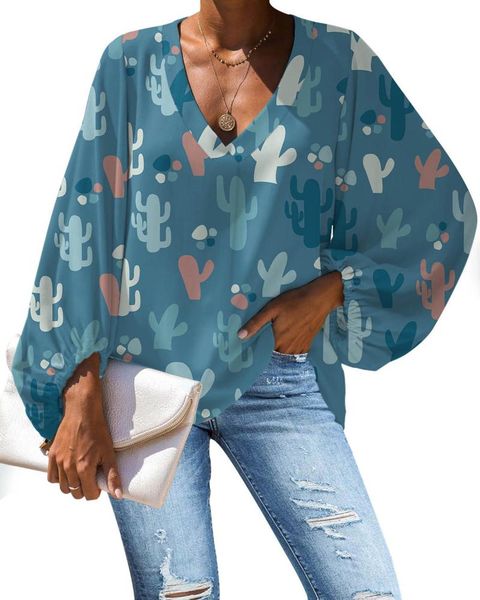

women's blouses & shirts women blouse cactus printing womens and female ladies clothes 2021 plus size clothing blusas para mujer, White