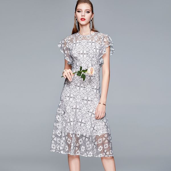 

runway fashion elegant girly butterfly short sleeve waist midi dress party ladies dressed in summer ta9903 q21f, Black;gray