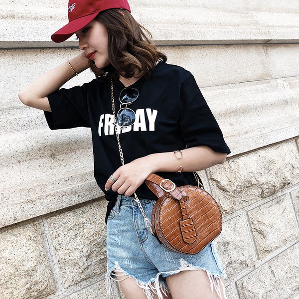 

brand crocodile pattern women handbags pu leather semicircle chain messenger bags female casual small round bags clutch bags