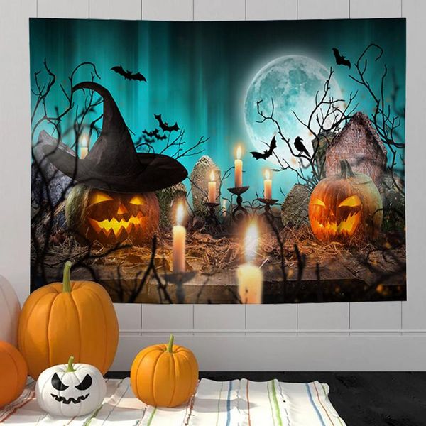 

tapestries halloween wall tapestry decoration pumpkin ghost scary pattern printed party banner decors horrible devil bedspread mat