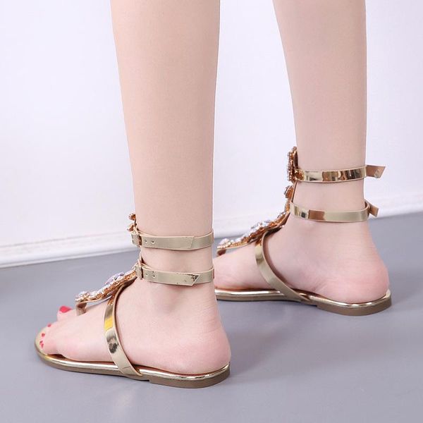 

sandals flat toe casual simple bohemian mid fashionable and buckle, Black