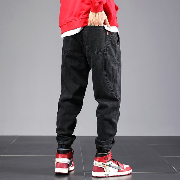 

2021 new japanese vintage fashion loose fit spliced designer cargo pants harem trousers streetwear hip hop jeans men joggers m4o0, Blue