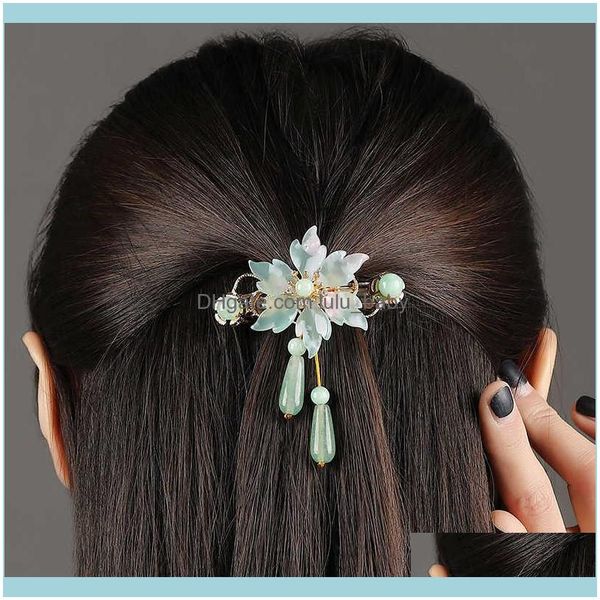 

wedding jewelryelegant ethnic women lady blossom flower tassel long chain beads dangle pin clip hair aessories for girls jewelry drop delive, Slivery;golden