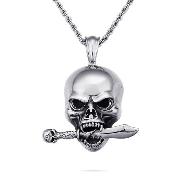 

pendant necklaces skull knife hip hop necklace european and american stainless steel titanium fashion male rock, Silver