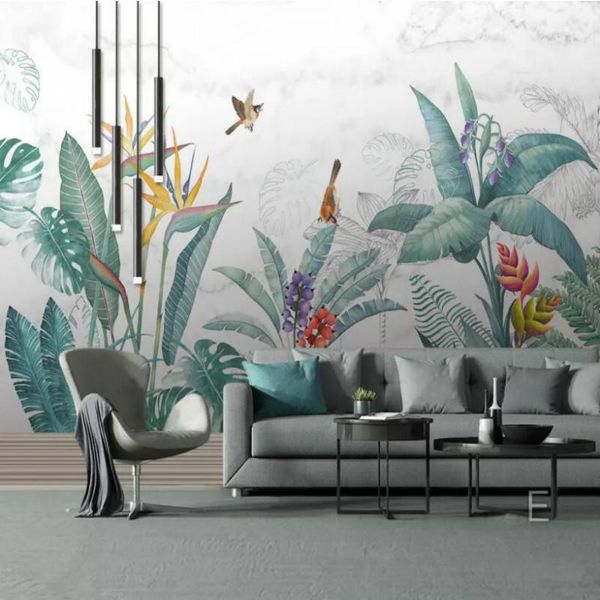

wallpapers 3d wallpaper for home improvement modern background creative hand drawn small fresh tropical plants flowers muarl