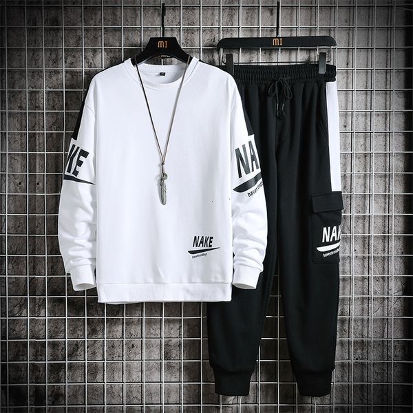 

2021 new mens casual sportswear sets autumn winter male tracksuit piece sweatshirt set streetwear slim fit jogger tracksuits wizo, Black