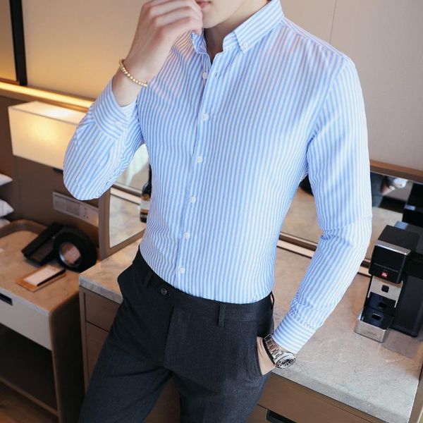 

men's casual shirts british tough wind spring 2021 men day stripe long sleeve shirt ins cardigan of big yards, White;black