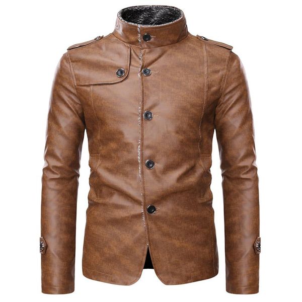 

men's soft leather jacket male velvet thickened pu leather jackets outerwear men high street fur lined warm coat brand clothing, Black