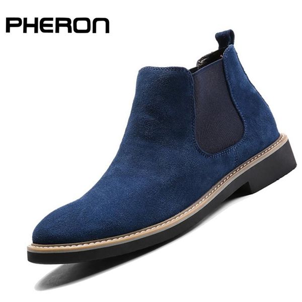 

casual shoes man spring fashion men ankle chelsea boots male shoes cow suede leather slip on motorcycle man boot 211216, Black