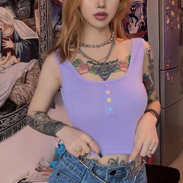 

women's tanks & camis solid color exposed navel bottom out wear vest women harajuku ribbed knit crop tank wild stretch slim basic, White