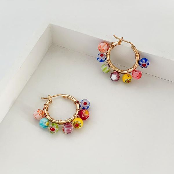 

hoop & huggie peri'sbox boho rainbow bright beaded earring colorful coloured glaze beads earrings summer beach jewelry, Golden;silver