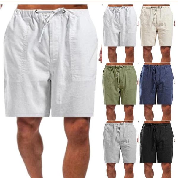 

men's shorts linen casual solid color high waist short pants summer beach breathable s-5xl, White;black
