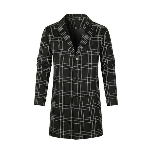 

men's jackets winter leisure plaid slim turn-down collar trench jacket casual mid-length windbreaker free, Black;brown