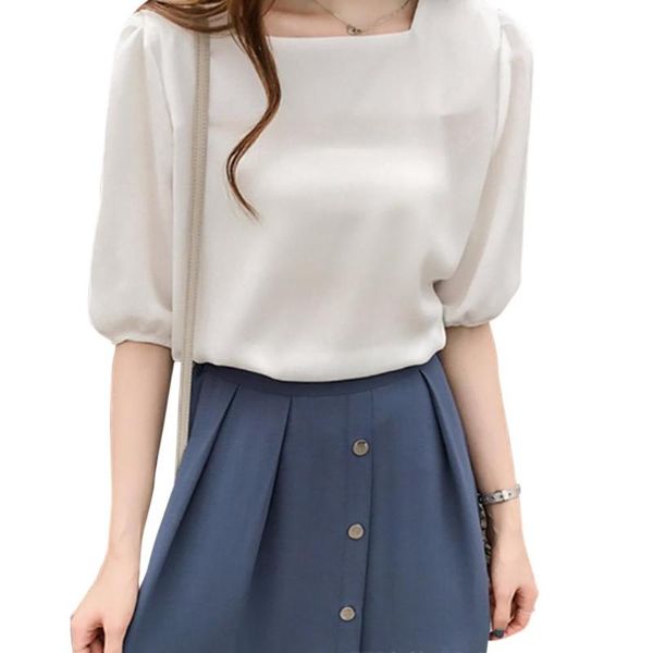 

missky women's shirt summer solid color chiffon loose shirt lantern sleeves bottoming female new 2021, White