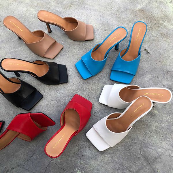 

2021 newcomers fashion slippers high heels sandals teen slip on square nose muilezels shoes women summer slides, Black