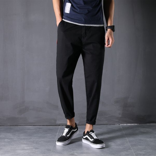 

thin large size cropped pants mens plus-sized mens pants plus-sized korean style loose large size pants straight casual, Black