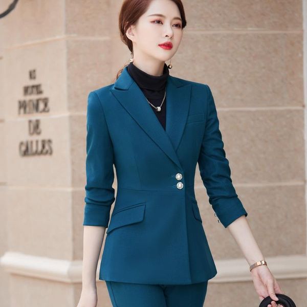 

women's two piece pants 2021 autumn and winter professional wear casual office sets double breasted ladies jacket two-piece fashion tro, White
