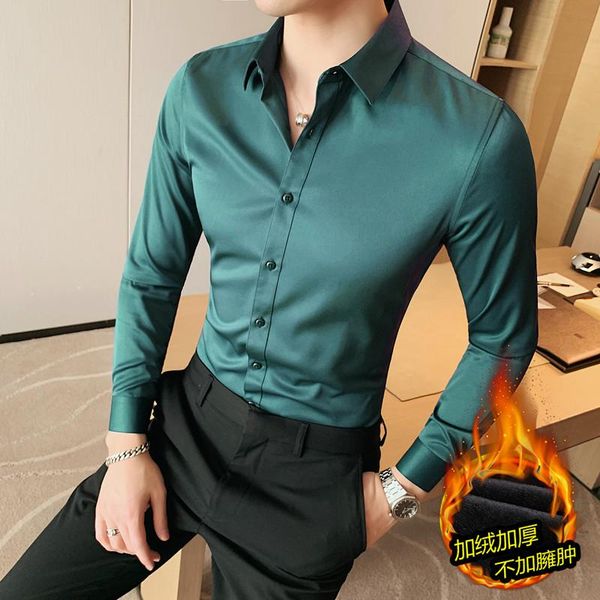 

men's casual shirts plus size 4xl-s autumn winter thick warm long sleeve shirt men clothing simple all match slim fit tuxedo chemise ho, White;black