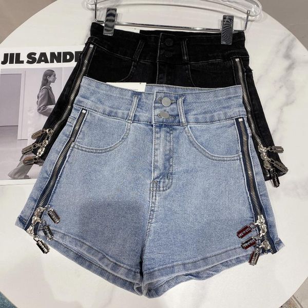 

2021 Spring New Arrivals Side Zippers High Waist Denim Female Streetwear Shorts Evcx, Blue
