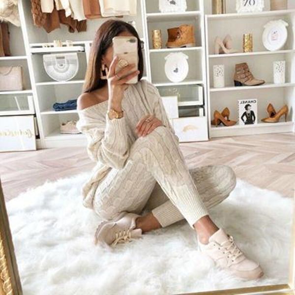 

designer women sweaters tracksuits crew neck long sleeve spring ladies knit suits casual female two piece sets, Gray
