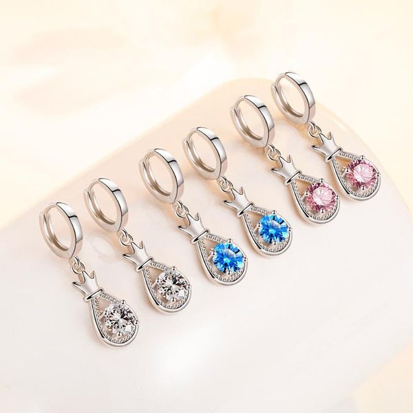 

hoop & huggie s925 silver earring elegance lucky droplets crown for women wedding gift lady girl fashion jewelry, Golden;silver