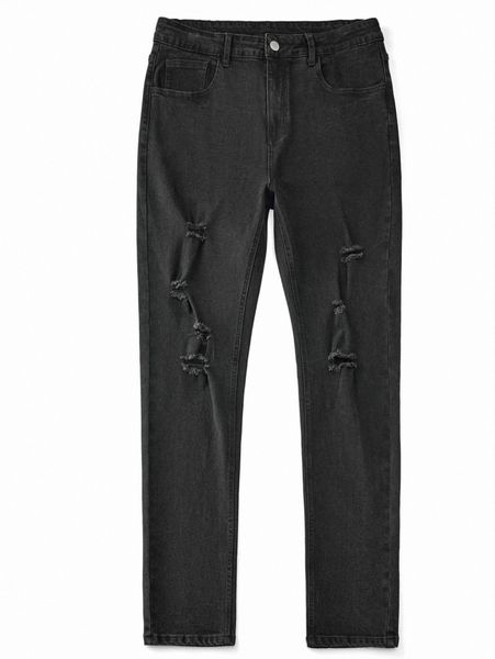 

men ripped frayed tapered jeans d3fk#, Blue