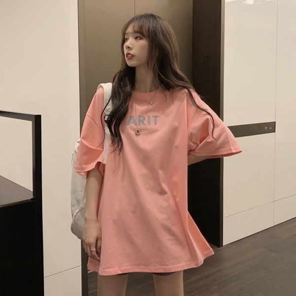 

2021 new women's short sleeve t-shirt, loose, medium, long, casual, round neck, cool, soft, simple, summer, g50j, White